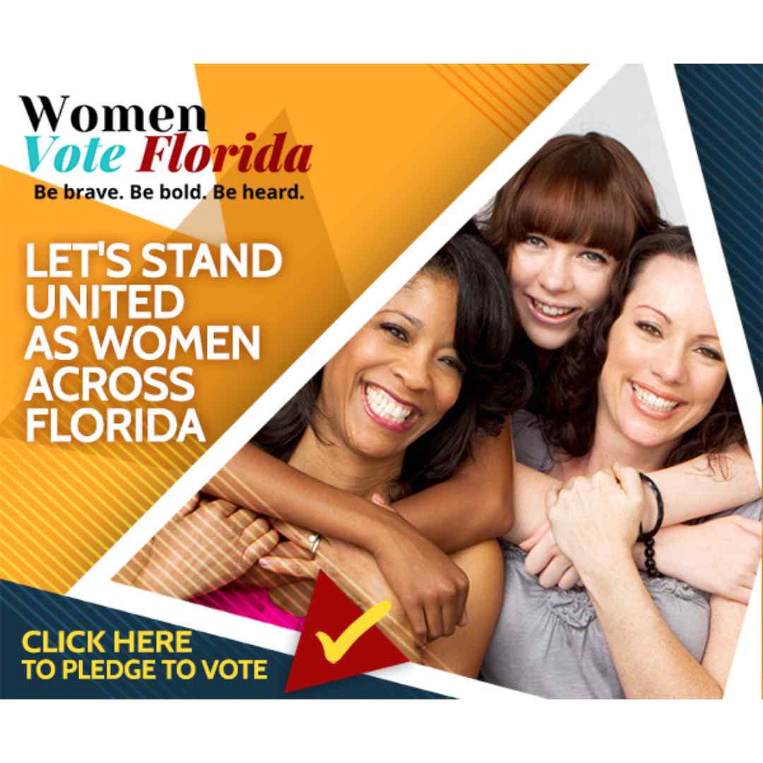 Women vote Florida square display ad creative by GAROI. asking to click to pledge to vote